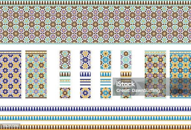 Набор Испанской Марокканской Плитки — стоковая векторная графика и другие изображения на тему Марокко - Марокко, Кафельный пол, Мозаика
