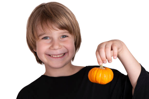 Cute Boy With Little Orange Pumpkin