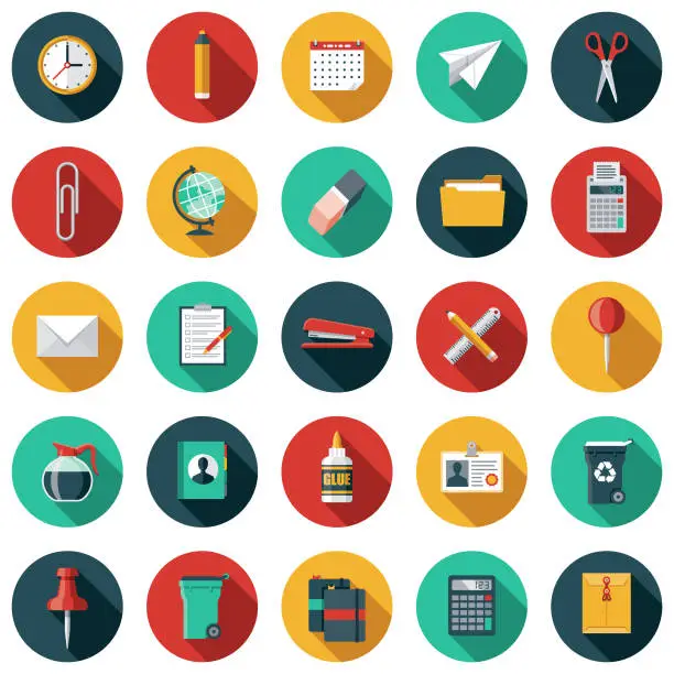 Vector illustration of Office Supplies Icon Set