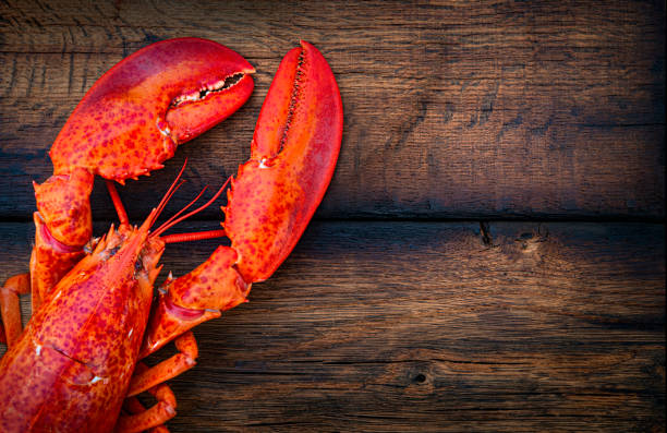 istock Steamed lobster seafood on wood background 1182979280