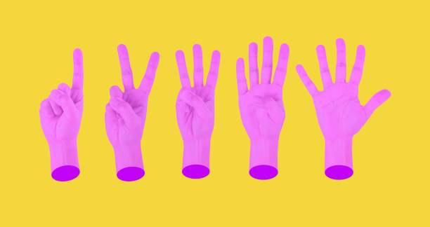 istock Five counting hands,Fashion creative concept on yellow pop art background. 1182979427