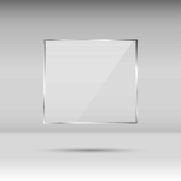 istock Blank, transparent vector glass plate. Photo realistic texture with highlights and glow. Window mockup. 1182981886