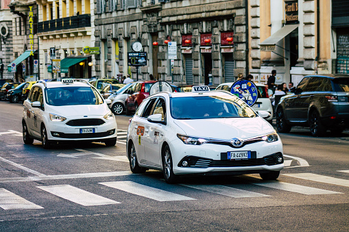 Detail of a Madrid taxi car in Gran Via