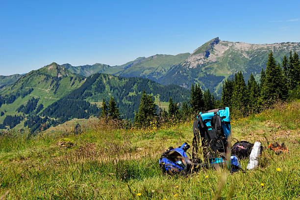 istock rucksacks without owner staying in the mountains 118298641