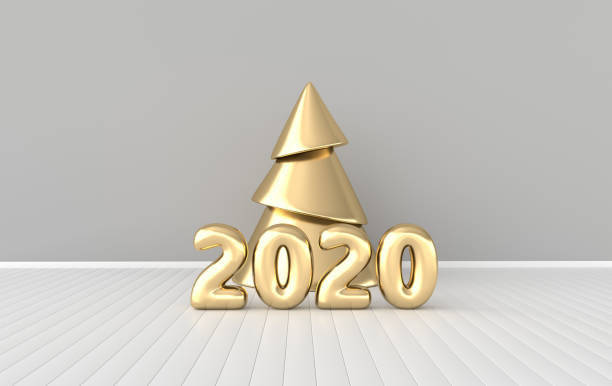 istock New year 2020 celebration interior background. Golden numerals 2020 and xmas tree. Realistic illustration for New Year's and Christmas banners. 3d render 1182987561