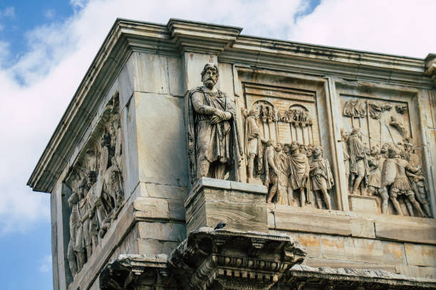 Rome Italy September 29, 2019 View of the Arch of Constantine, a massive triumphal arch built to celebrate Emperor Constantine located front the Coliseum in Rome