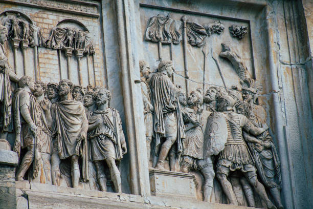 Rome Italy September 29, 2019 View of the Arch of Constantine, a massive triumphal arch built to celebrate Emperor Constantine located front the Coliseum in Rome