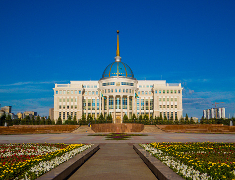 View of the Ak Orda Presidential Palace in Nur-Sultan (previously known as Astana), capital city of Kazakhstan