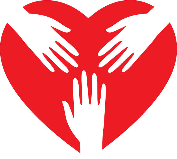 Red Heart White Hands  Icons Vector illustration of three white hands on a red heart. giving tuesday stock illustrations