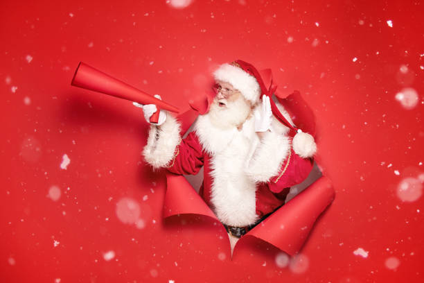istock Santa Claus with red megaphone. 1182993941