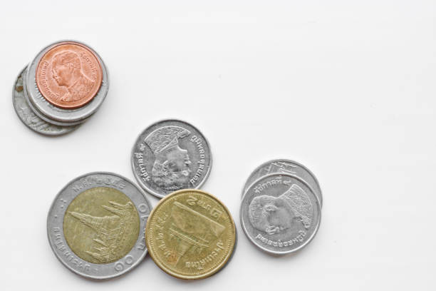 istock Coins - Thai baht on a white background. Thai currency. 1182995217