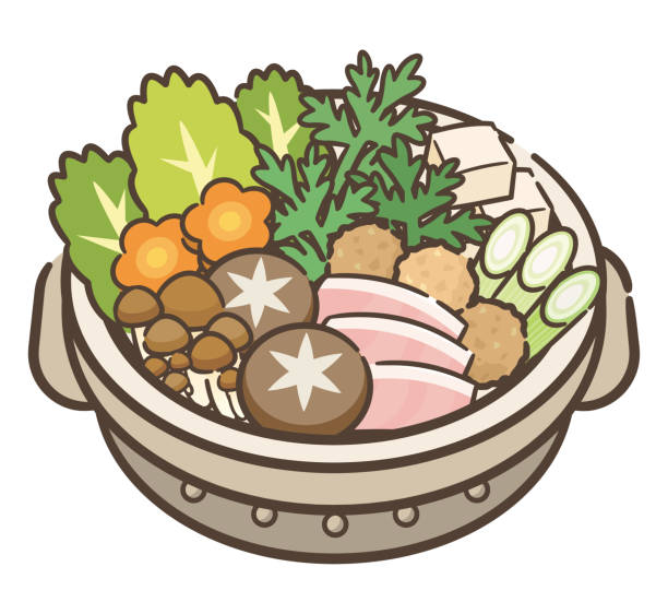 Hot pot with meat with Vegetable. Hot pot with meat with Vegetable. crown daisy stock illustrations