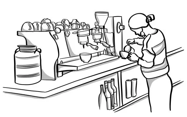 Vector illustration of Barista Making A Latte