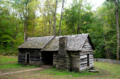 Old Abandoned Log Cabin in the Forest - Great Smoky Mountains National Park, Tennessee, USA (Autumn / Fall)