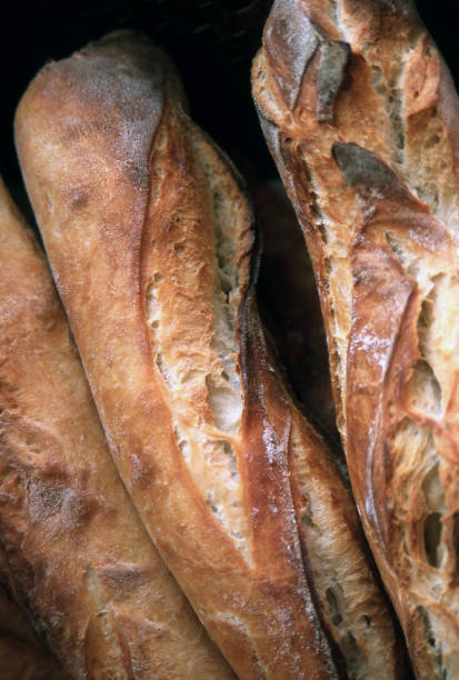 istock Freshly baked crusty long bread rolls 1182999625