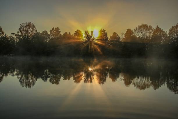 istock Spectacular sunrise over a country pond 1183002007