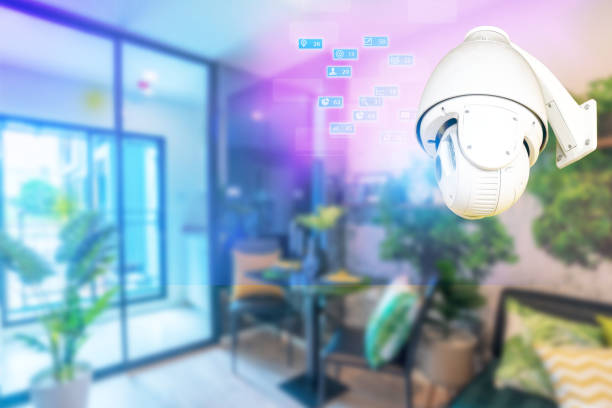 istock cctv camera 360 degree  on the wall technology, home wifi system icon 1183004440