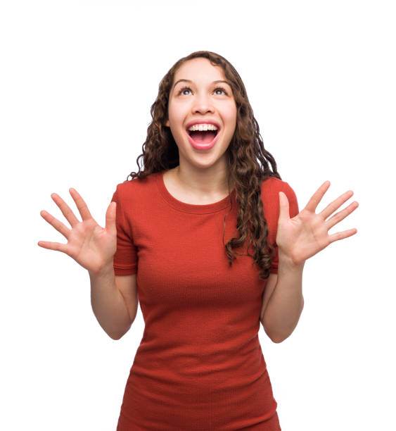 istock Young latin woman surprised 1183004496