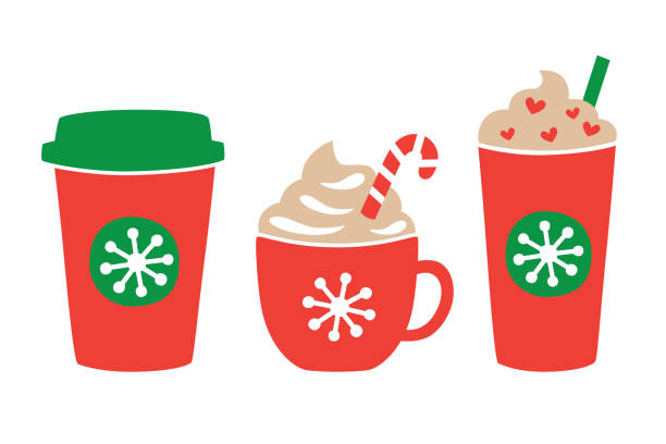 stockillustraties, clipart, cartoons en iconen met kerst vakantie warm en ijskoud koffie drankje - cafe snow