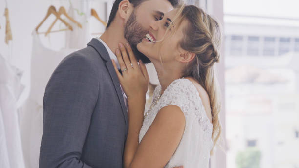 Happy bride and groom in wedding dress prepare for married in wedding ceremony. Happy bride and groom in wedding dress prepare for married in wedding ceremony. Romantic love of man and woman couple. hands of bride and bridegroom in wedding marriage ceremony stock pictures, royalty-free photos & images