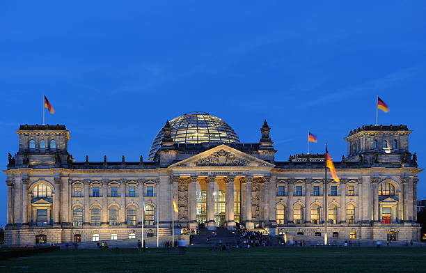 view of Reichstag in Berlin by night, Germany