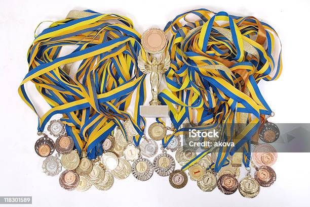 Viele Gold Silber Und Bronzemedaillen Stockfoto und mehr Bilder von Blau - Blau, Bronze, Farbbild
