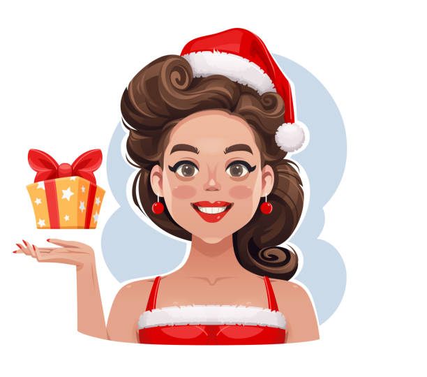 Pin-Up Girl with Christmas Gift vector art illustration