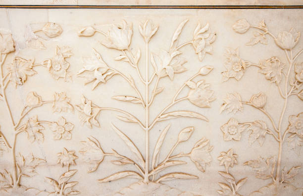 istock Taj Mahal flower decorations on marble wall, Agra, India 1183020693