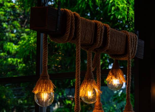 istock Hemp Rope Light - Barn Beam Pendant - Wood Ceiling Chandelier - Accent Hanging Lighting Rustic Edison Bulb 1183021255