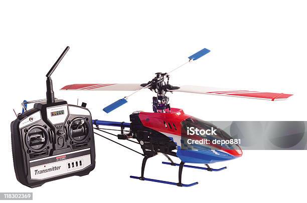 Helicopter Model And Radio Remote Control Set Isolated On White Stock Photo - Download Image Now