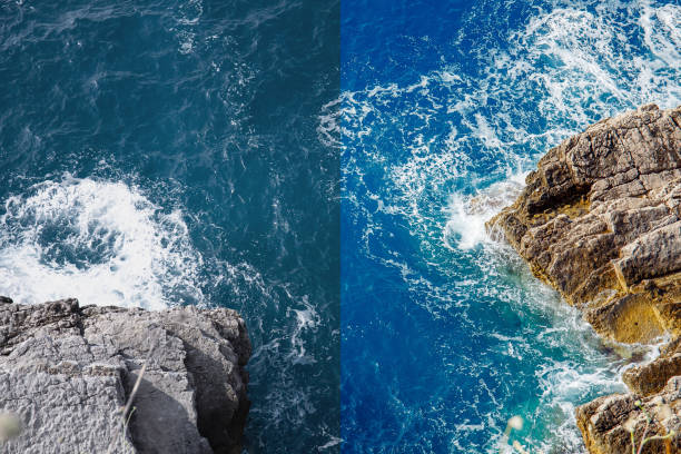 istock Photo before and after the image editing process. Sea rocks 1183024435