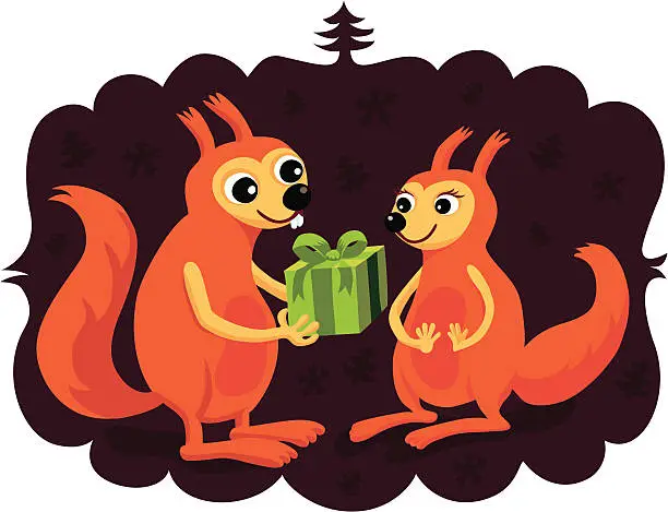 Vector illustration of Gift Giving Squirrels