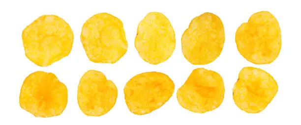 Photo of potatoes snack chips collection set with isolated on white background