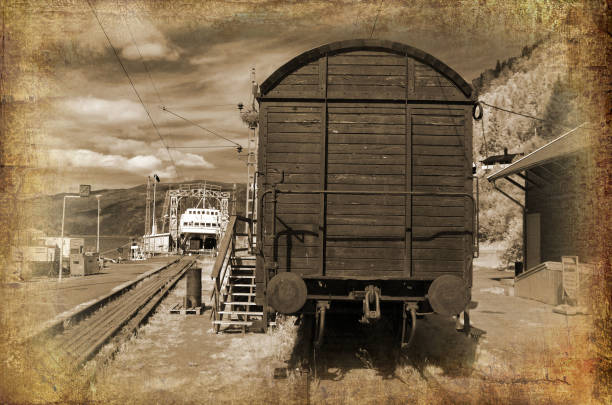 Railway ferry docked at Mael, a part of railway ferry service on Lake Tinn connected Rjukan and Tinnoset at Rjukan - Notodden