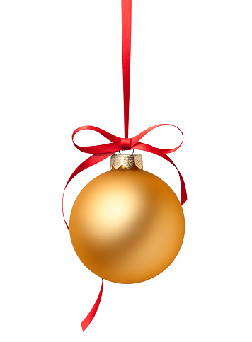 Golden Christmas ball on white background.