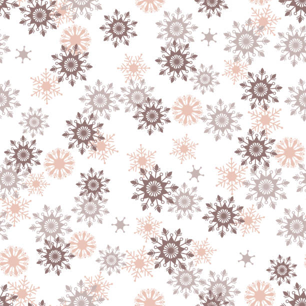 istock Simple pink and taupe bohemian Christmas lace overlapping snowflakes vector seamless pattern on white background for fabric, wallpaper, scrapooking projects for the winter Holidays. 1183032735