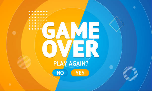 Game Over or Play Again Concept Banner Card. Vector Game Over or Play Again Concept Banner Card. Vector illustration of Final Gaming Defeat Screen leisure games stock illustrations
