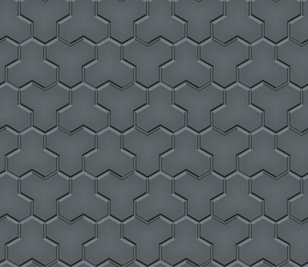 Seamless pattern of trihex cobblestone pavement Seamless pattern of tiled cobblestone pavers. Geometric mosaic street tiles. Gray asphalt color. Paver block of paving slabs. Editable Vector Illustration brick-patio stock illustrations