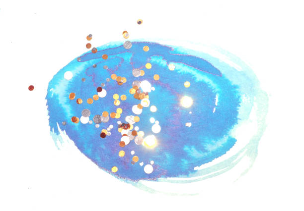 istock Abstract blue watercolor splash and multicolored glittering confetti on white background 1183042006