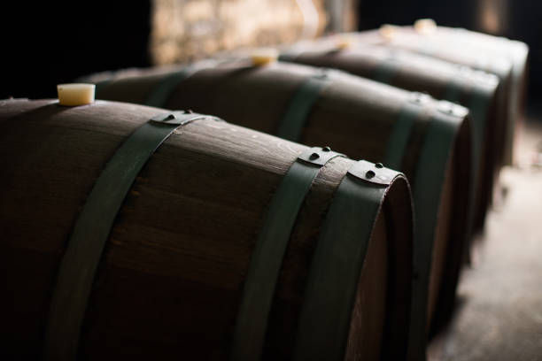 istock Wooden barrels in a dark cellar 1183042024