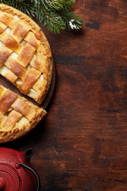 istock Christmas holiday greeting card with apple pie 1183043121
