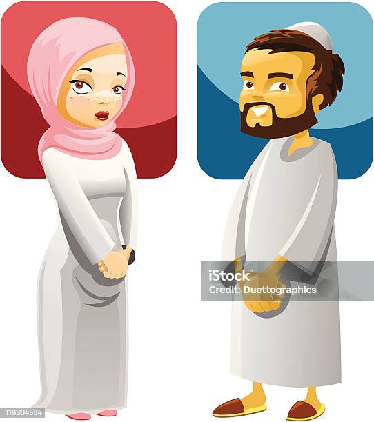 Muslim Para 1 - Stockowe grafiki wektorowe i więcej obrazów Biały - Biały, Broda, Chustka na głowę