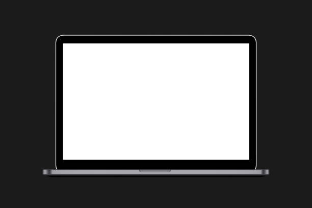 laptop with blank screen isolated on black background