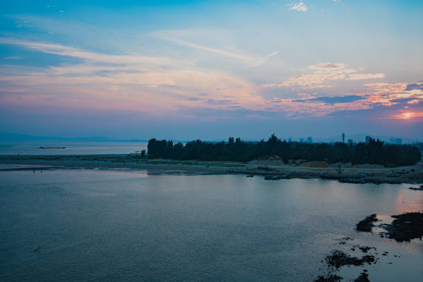 Blue sea scenery in the evening