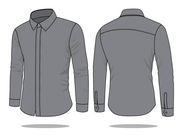 ilustraciones, imágenes clip art, dibujos animados e iconos de stock de gris manga larga uniforme camisa vector para la plantilla - long sleeved shirt blank black