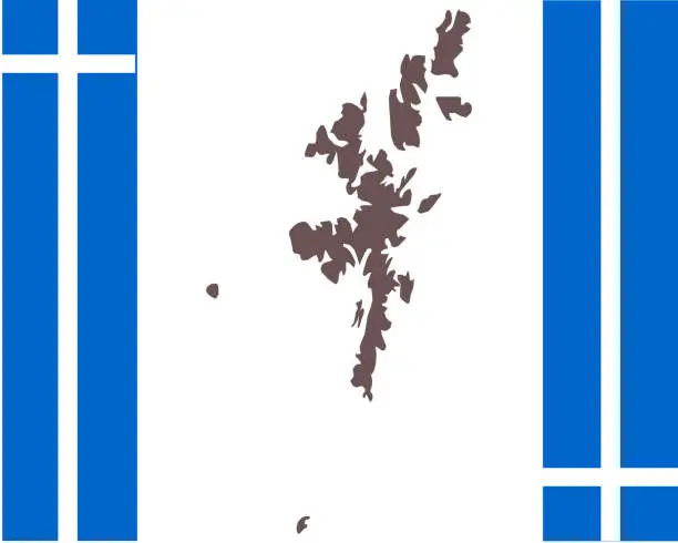 Vector illustration of Map of the Shetland Islands on background with flag