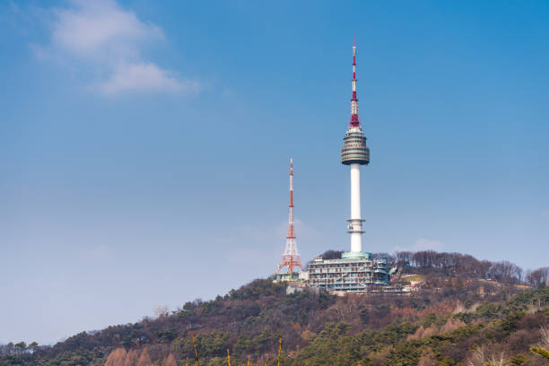 Seoul Tower on the peak ofthe Namsan Mountain in south central Seoul, South Korea. stock photo