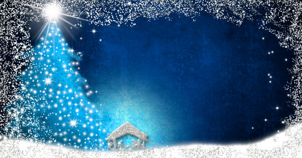 Christmas Nativity Scene greetings cards Christmas Nativity Scene greetings cards, abstract freehand drawing of Nativity scene with silver glitter on paper background with blank, panoramic image. nativity scene photos stock pictures, royalty-free photos & images