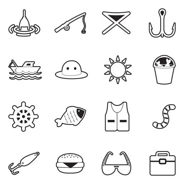 Vector illustration of Fishing Icons. Line With Fill Design. Vector Illustration.