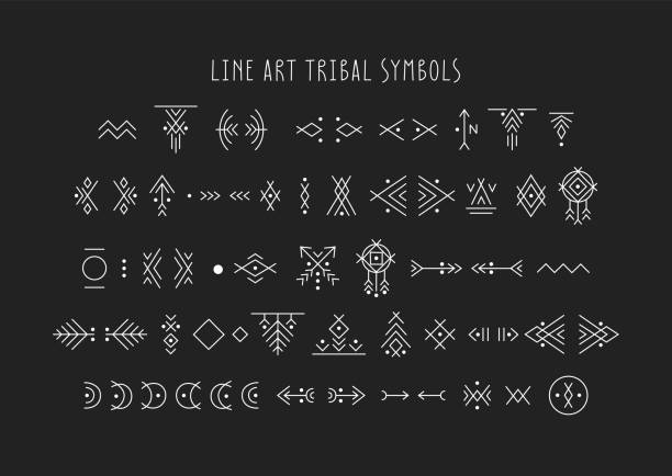 Vector set of line art symbols for logo design and lettering in boho and hipster style. Vector set of line art symbols for logo design and lettering in boho and hipster style. runes stock illustrations